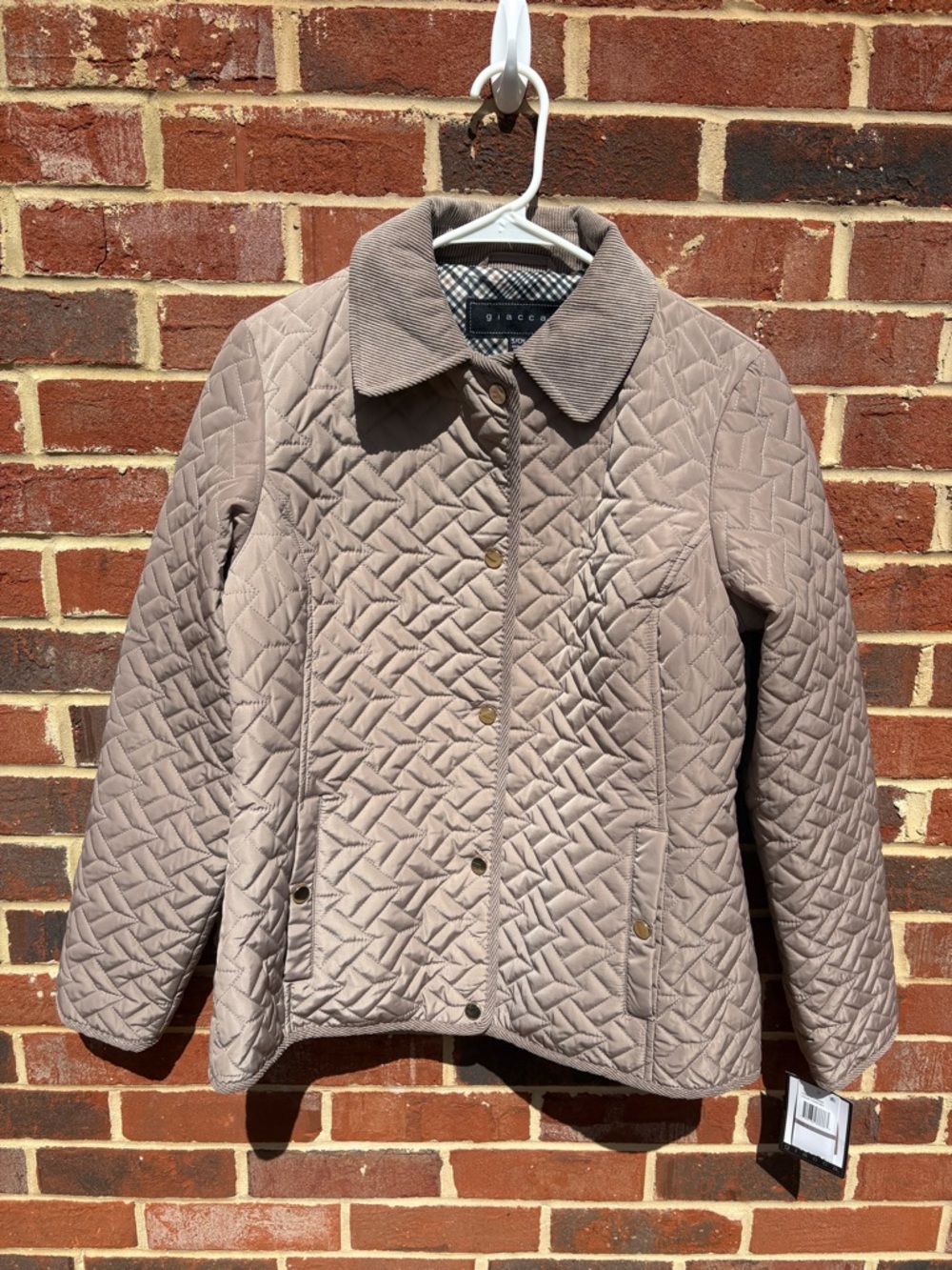 Giacca Quilted Taupe Jacket with Corduroy Collar